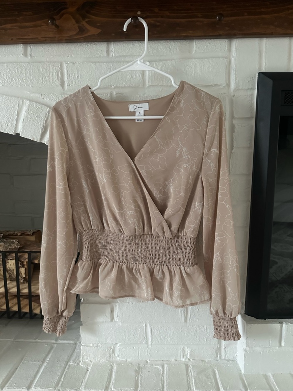 Japna Beige Floral Wrap Peplum Blouse